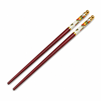 Baguettes de luxe réutilisables en bambou écologique de 24,5 cm, couleur naturelle, motif grain de fruit rouge, tête en forme de gourde, taille personnalisée moderne