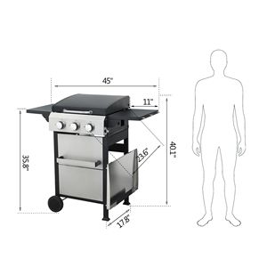 Barbecue a Gas Propano con 3 Bruciatori, Potenza 36900 BTU, Griglie di Cottura in Metallo Smaltato, Lati Pieghevoli e Piastra in Acciaio Inox per Barbecue all'Aperto - Product Image 4