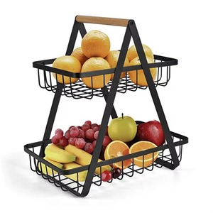 Elegant and Sturdy Two Tier Metal Fruit <b>Basket</b> with <b>Large</b> Storage Capacity Perfect for Organizing Kitchen Items and Dining Decor - Product Image 3