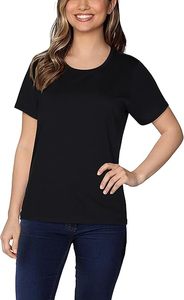 T-shirt uni élégant pour femme, coupe slim, col rond, coton de haute qualité, manches courtes, imprimé, tricoté - Product Image 1