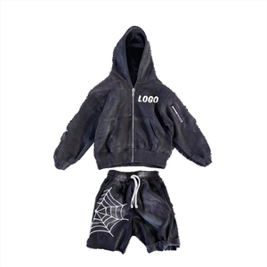 Ensemble de survêtement d'automne personnalisé OEM/ODM pour hommes : sweat à capuche et short épais imprimés par pulvérisation, haute qualité - Product Image 5