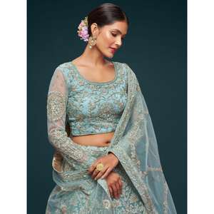Hermoso mar azul bordado suave red Lehenga Choli con Dupatta - Product Image 4