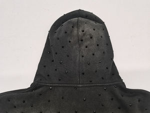 Sweat à capuche zippé pour homme, coupe ample, en molleton épais, style vintage, délavé soleil et à l'acide, avec broderie de patch et strass, logo personnalisé - Product Image 5