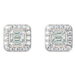Boucles d'oreilles en diamant avec clous en diamant Baguette véritable Baguette élégante de luxe 14KT or jaune et blanc avec micro insertion géométrique - Product Image 1