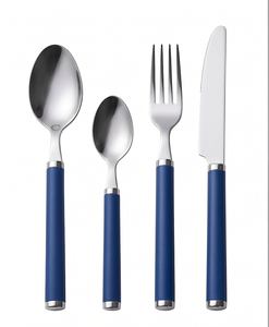 Ensemble de couverts modernes en acier inoxydable avec manche bleu, 4 pièces (cuillère, fourchette, couteau), compatibles lave-vaisselle, pour cuisine et hôtel - Product Image 1