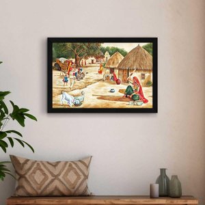 Classical ArtX <b>Paper</b> Village Scenery Painting Multicolor Vastu <b>Wall</b> Art for Living Room Bedroom 18x12 Inches Set of 1 - Product Image 6