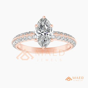 Rose Gold Plated Marquise Cut Engagement <b>Ring</b> Women Double Pave Band Milgrain American Diamond <b>CZ</b> Wedding <b>Ring</b> - Product Image 5