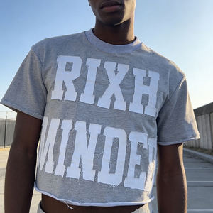 Camiseta de algodón oversize con lavado ácido de marca privada, estampado gráfico, aplique de letras de chenilla personalizado, estilo urbano, para hombre - Product Image 6
