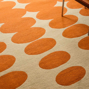 Alfombra Geométrica Ovalada Moderna Retro, Naranja Beige, Patrón Abstracto, Alfombra de Área Hecha a Mano, Alfombra de Diseño Contemporáneo de Mediados de Siglo - Product Image 3