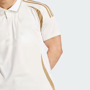 เสื้อโปโลแขนสั้นลายทางสีทองคำขาวสำหรับผู้ชาย ปกพับได้ ระบายอากาศได้ดี ผลิตจากโพลีเอสเตอร์ ทรงปกติ ใส่ได้ทุกฤดูกาล เหมาะสำหรับเล่นกีฬา - Product Image 2