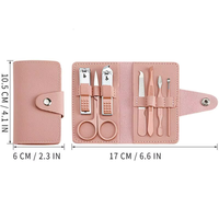 Kit de Manicura y Pedicura de 7 Piezas con Cortaúñas y Tijeras, con Bolsa de Cuero Colorida, Herramientas Profesionales para el Cuidado de las Uñas