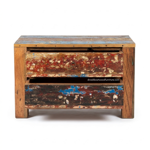 Mesa Consola Rústica de Madera de Teca con 2 Cajones para Sala de Estar, Entrada, Apartamento, Hotel, Muebles para el Hogar, Madera de Barco Reciclada - Product Image 1