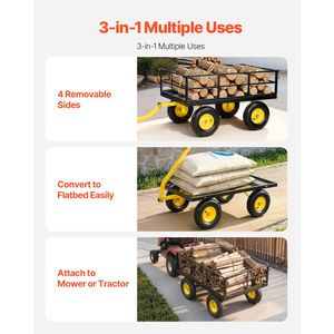 Chariot de jardin en acier robuste de 1200 lb, remorque utilitaire traînante pour cour - Product Image 3