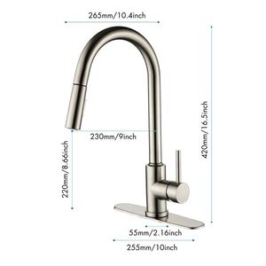 Rubinetto da cucina monocomando in acciaio inossidabile con doccetta estraibile ad arco alto, per lavello - Product Image 2