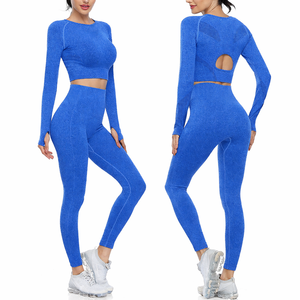 Ensemble de vêtements de sport pour femmes avec logo personnalisé, 2 pièces, respirant, pour la salle de sport, le fitness, le yoga, couleur unie, vêtements de sport - Product Image 1