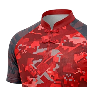 เสื้อเชิ้ตคอจีนพิมพ์ลายพรางแขนสั้นสำหรับผู้ชาย เสื้อเจอร์ซีย์ติดกระดุม คอตั้ง แบบยูนิเซ็กซ์ - Product Image 4