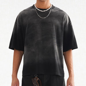 เสื้อยืดคอตตอนย้อมสีเอซิดคุณภาพสูงสั่งทำขายส่ง เสื้อยืดแขนสั้นคอกลมสำหรับผู้ชาย เสื้อยืดสำหรับวิ่งออกกำลังกายฤดูร้อน เสื้อยืดย้อมสีเอซิดสำหรับผู้ชาย - Product Image 2