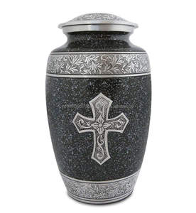 Urne funéraire en aluminium de style américain de 10 pouces, personnalisée en gros, avec motif gravé en croix pour les cendres humaines et d'animaux de compagnie, fournitures funéraires - Product Image 4