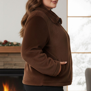 Women Sherpa fleece Faux <b>Fur</b> Wool Coat Breathable Warm Plush Casual hooded zipper collar Jacket snow wear comfy button closure - Product Image 2