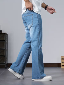 Jeans de Mezclilla Rectos para Hombre, Corte Regular, Algodón Ecológico, Transpirables, de Alta Calidad, Diseño Paisley Azul Gótico, para Verano - Product Image 3