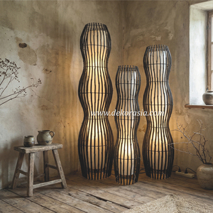 Handmade Bamboo Floor Lamp Set Black Color Eco Friendly <b>Standing</b> Light for Living Room Bedroom Hotel Interior Decor - Product Image 6