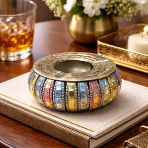 Cendrier en laiton fait main de style vintage avec détails métalliques multicolores, durable et portable pour la salle de fumeurs, le bureau et la décoration intérieure - Product Image 5