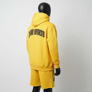 Conjunto de Sudadera con Capucha y Pantalones Cortos de Felpa de Algodón y Poliéster Amarillo para Hombre, con Logotipo Bordado y Apliques, Estilo Urbano - Product Image 5