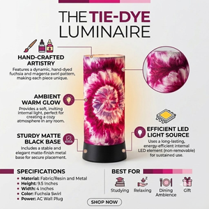 Lámpara de Mesa LED con Diseño Tie Dye Fucsia, Lámpara de Noche Decorativa Hecha a Mano, Lámpara de Acento Moderna para Dormitorio, Sala de Estar u Oficina - Product Image 5