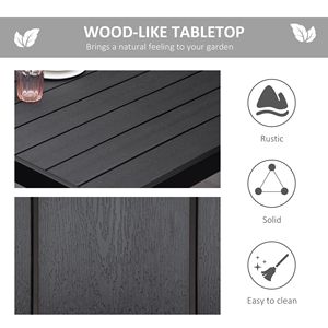 Tavolo da Pranzo Rettangolare da Esterno con Telaio in Alluminio, 8 Posti, Piano in HDPE Effetto Legno, Nero, Resistente alle Intemperie - Product Image 4