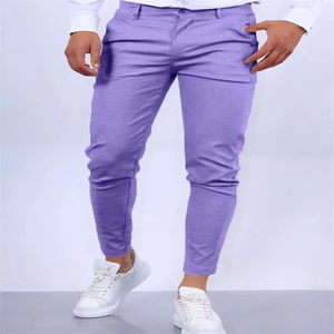 Pantalones de Hombre Color Borgoña, Corte Recto, Cintura Media, Antiarrugas, Estilo Casual Elegante con Bolsillos Laterales - Product Image 3