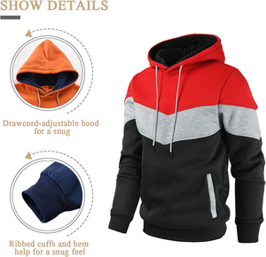 <b>Men's</b> Color Blocking Hooded <b>Sweatshirt</b> Regular Fit Knitted Casual Autumn Wear <b>Red</b> Gray Black - Product Image 3