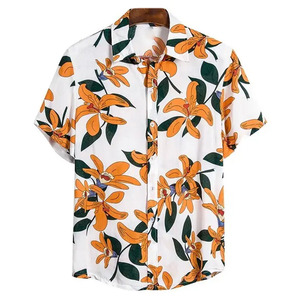 เสื้อเชิ้ตผู้ชายลายดอกไม้ ผ้าฝ้ายระบายอากาศ พิมพ์ลายดอกชบา สวมใส่สบายๆ สำหรับวันหยุด ขายส่งจากโรงงาน - Product Image 1