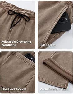 Men's <b>Brown</b> Canvas Sweatpants Elastic Waist Drawstring Casual <b>Joggers</b> Side Pockets Lightweight Summer Straight Style - Product Image 4