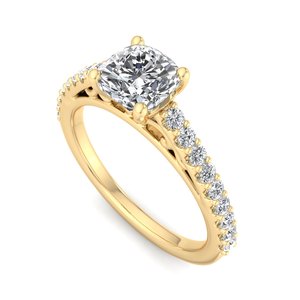 Anillo de compromiso de lujo de oro rosa con diamante talla cojín, banda pavé de puntas compartidas estilo catedral, joyería nupcial para mujer - Product Image 3