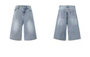 Pantalones Cortos de Mezclilla para Hombre, Estilo Vintage, Cintura Elástica, Personalizables con Logotipo, Casuales, Holgados, Lisos - Product Image 4