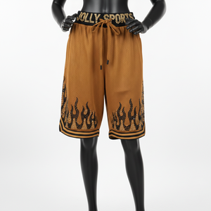 Pantalones Cortos de Baloncesto Transpirables de Malla de Poliéster de 160 GSM, Color Café, con Lentejuelas de Llama, Logotipo Personalizado y Bajo con Rayas - Product Image 4