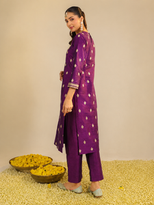 Bohobi - Vestido de Mujer Morado Tejido Natural Muktalif, Elegante, Silueta en A, Corte Ajustado, Lavable, Viscosa, Seda Cruda, Organza, Largo hasta el Tobillo - Product Image 6