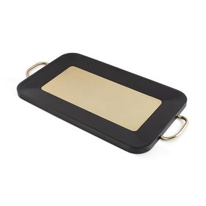Modern <b>Black</b> Serving Tray with Gold Center Panel and Metal Handles Decorative Coffee <b>Table</b> Ottoman <b>Vanity</b> Serving Tray - Product Image 1