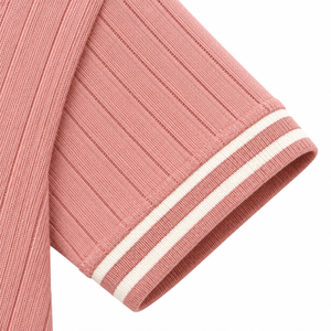 Polo côtelé rose poudré pour garçons, col contrastant blanc, manches courtes, décontracté, en coton, haut tendance pour l'été - Product Image 3