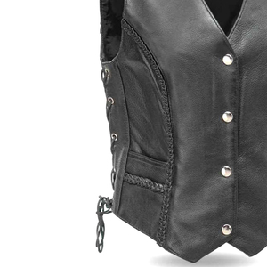 Chaleco de cuero para mujer, piel auténtica de vaca, bordado personalizado, chaleco de cuero para motociclista, ropa exterior de cuero para mujer en venta - Product Image 3