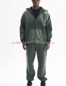 Survêtements d'hiver streetwear unis personnalisés, style vintage délavé, légers, oversize, avec logo en strass pour hommes - Product Image 6