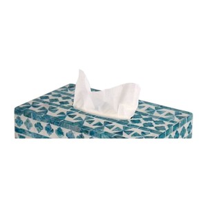 Caja de pañuelos rectangular de alta gama con incrustaciones de nácar y madera hecha a mano para decoración del hogar - Product Image 2