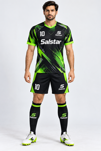 Maillot de football noir et vert, dernier imprimé géométrique, manches courtes, col rond, coupe athlétique pour homme, toutes saisons, logos de club sublimés - Product Image 3