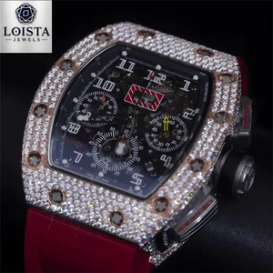 Luxury Rhinestone Octagon Chronograph Quartz Watch 45mm Analog Dial Blue <b>Silicone</b> Strap Unisex Fashion Wrist Watch LOISTA - Product Image 4