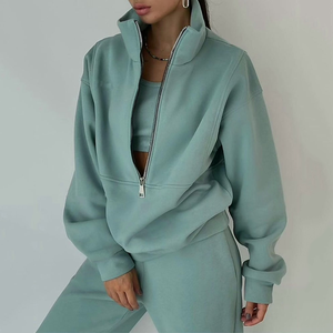Womens Sage Green Half Zip Tracksuit <b>Set</b> Premium Heavyweight Fleece Oversized Pullover And <b>Matching</b> <b>Joggers</b> Loungewear - Product Image 5