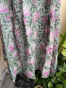 Robe longue en coton indien imprimé bloc à la main col carré motif floral Style décontracté robe sans manches à bretelles réglables - Product Image 2