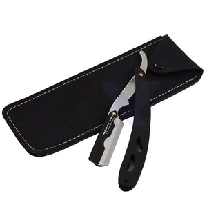 มีดโกนหนวดสำหรับช่างตัดผมมืออาชีพ พร้อมระบบล็อคแบบสวิง ใบมีดตรง พับได้ สีดำและสีเงิน - Product Image 1