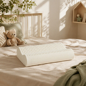 Natural Latex <b>Neck</b> <b>Pillow</b> Breathable Ergonomic <b>Support</b> Solid Color Minimalist Design Cooling Removable Cover Modern - Product Image 1