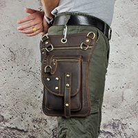 Tas Pinggang Kulit Asli Custom untuk Motor, Hiking, Pinggul, Paha, Bergaris, Resleting, Gaya Vintage, Anti Maling, Unisex, Bentuk Barel