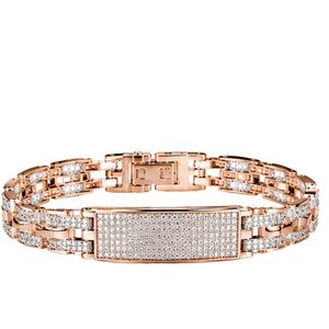 Premium 18K Rose Gold Diamond Bracelet Unisex Luxury Fine Jewelry Paved Central Plate Link Chain Gift For <b>Men</b> And Women - Product Image 1